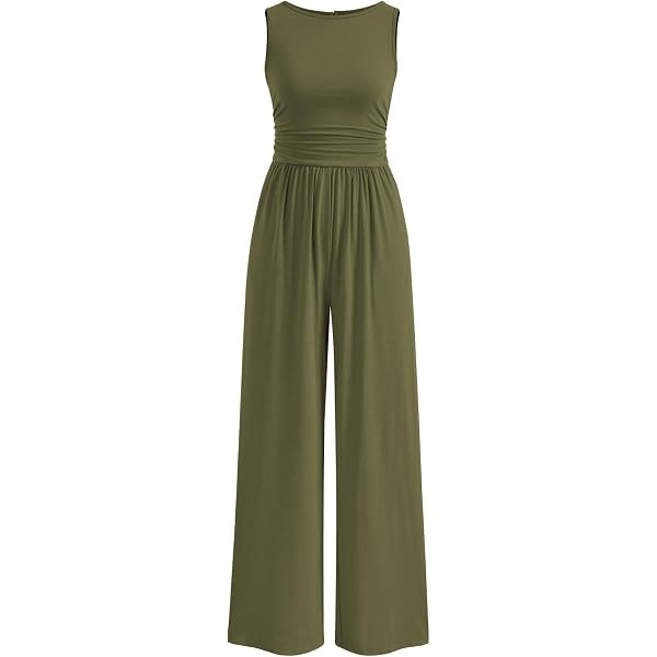 Ekouaer Jumpsuits for Women One Piece Jumpsuit Wide Leg Sleeveless Crewneck Casual Womens Romper ... | Amazon (US)
