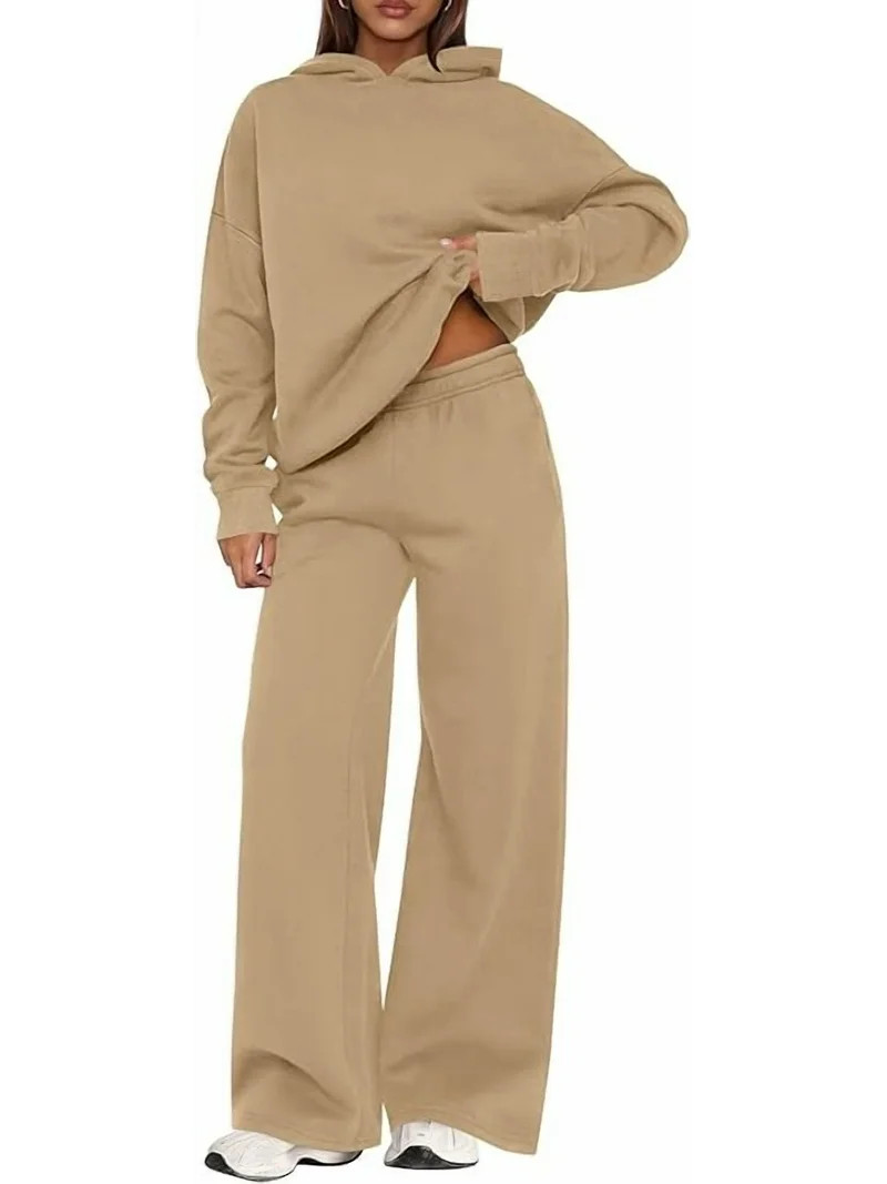 PRETTYGARDEN Womens Sweatsuits 2 Piece Set Casual Winter Long Sleeve Hoodie Loose Wide Leg Sweatp... | Walmart (US)