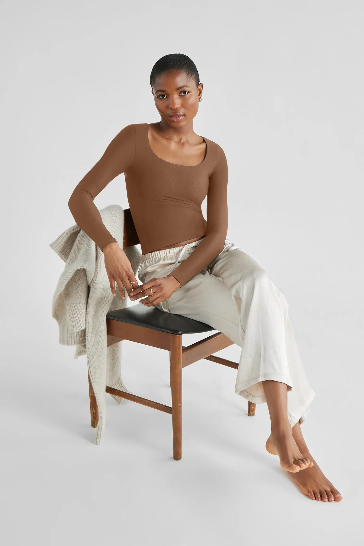 Kopi Brown Long Sleeve Square Neck Top | KLAYD | KLAYD