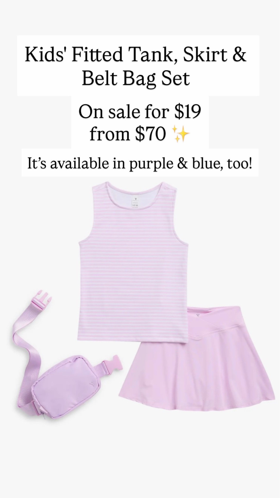 Kids' Lux Nicki Fitted Tank, Skirt & Belt Bag Set is $19 from $70

#LTKKids #LTKSaleAlert