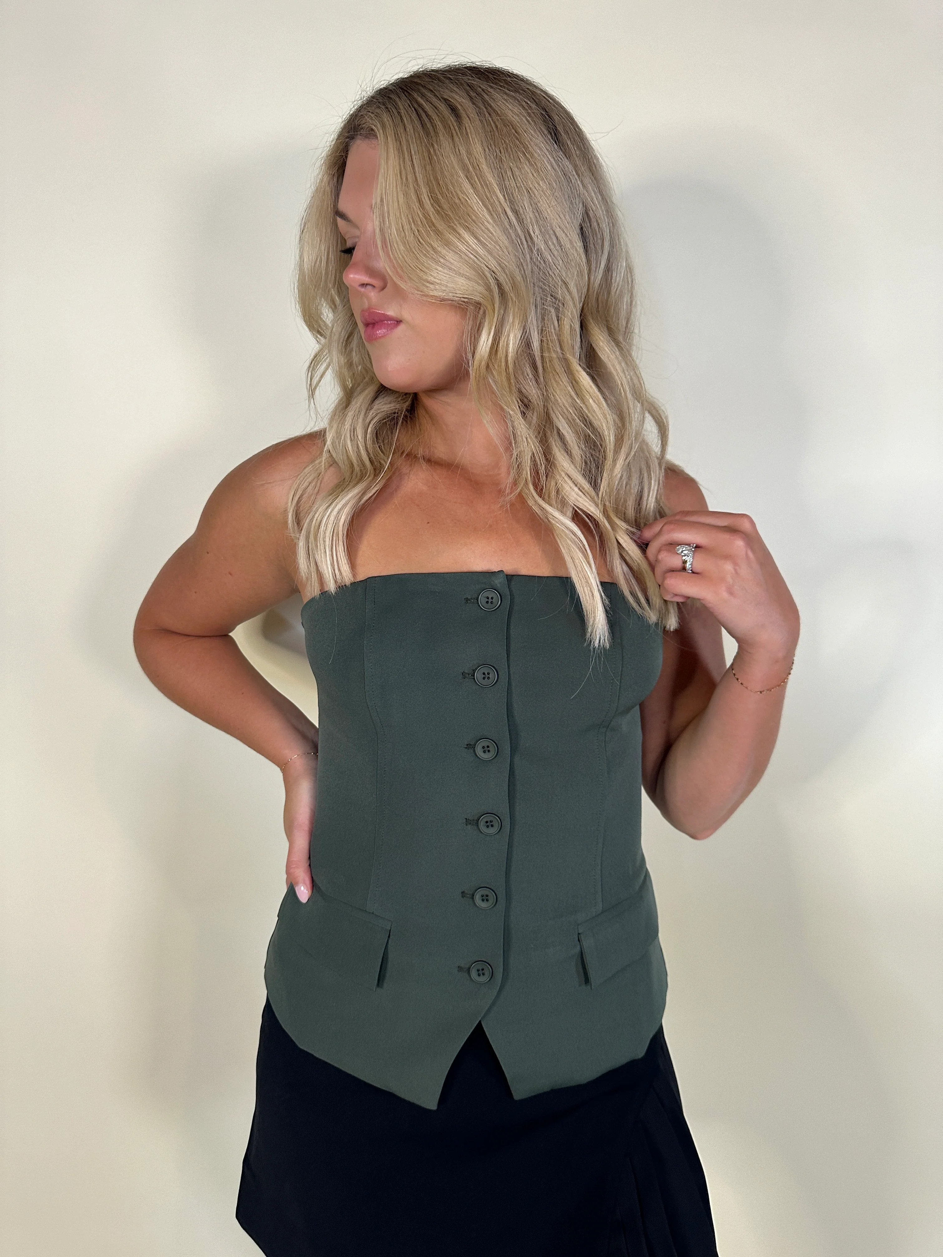 The Ivy Strapless Button-Up Vest-Final Sale | Ardire Collection