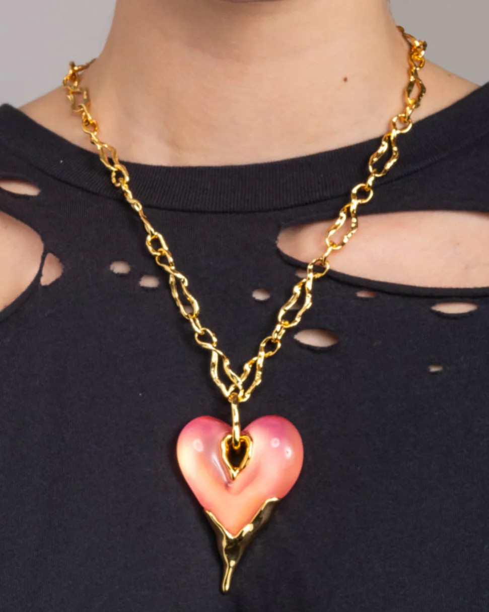 Pink Dripping Heart Lucite Pendant Necklace | Pink Heart Necklace | Alexis Bittar
