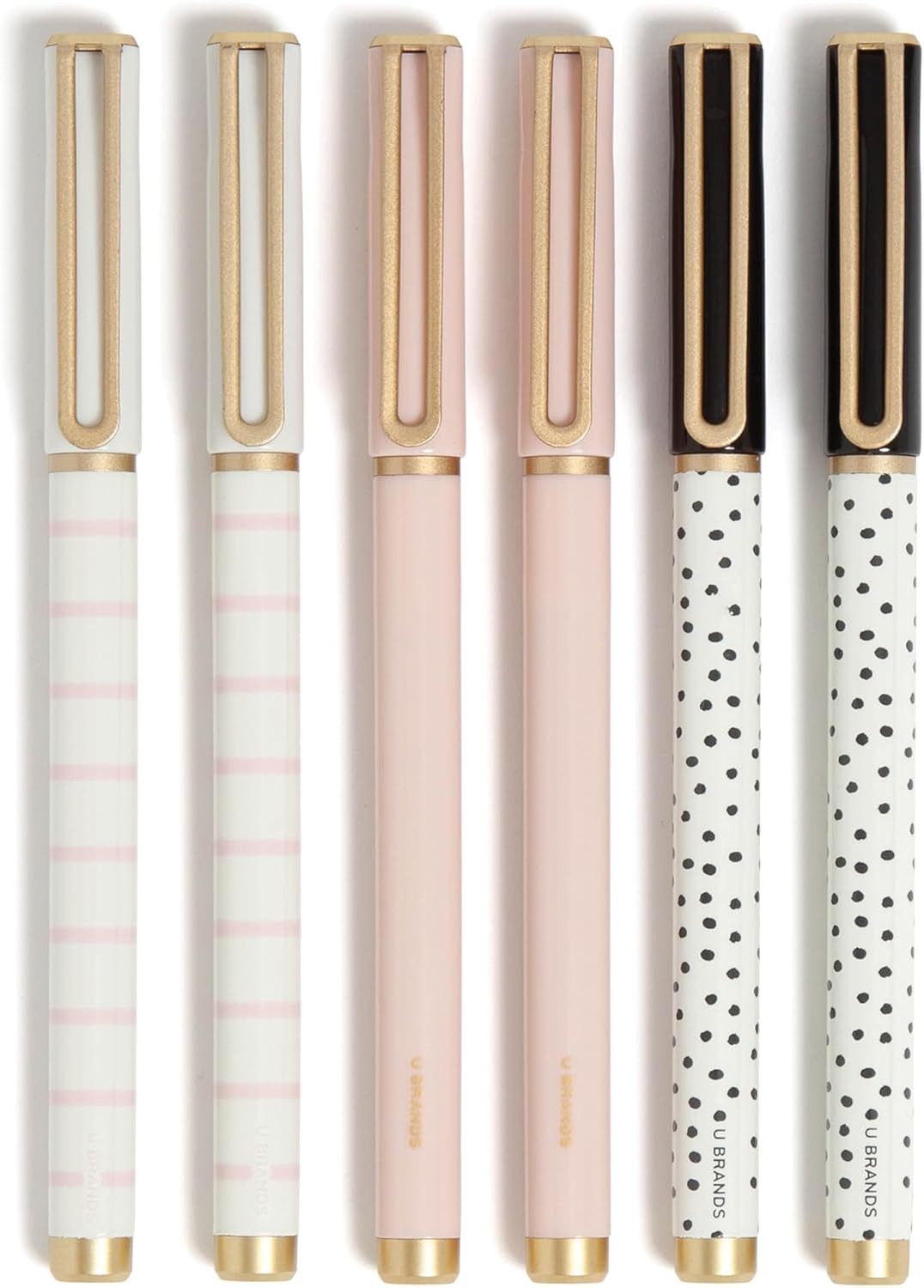 U Brands Catalina Felt Tip Pens, Set of 6 Black Ink Pens, Dots and Stripes, Medium (0.7 mm) Point | Amazon (US)