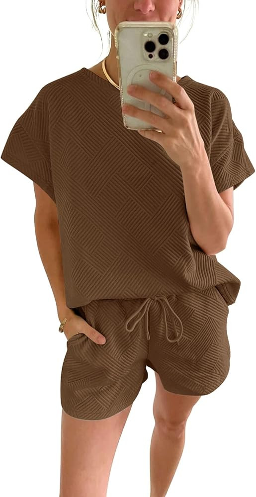 Paintcolors Women's 2 Piece Outfits Short Sleeve Crewneck Tracksuit Casual Cozy Stretchy Shorts L... | Amazon (US)