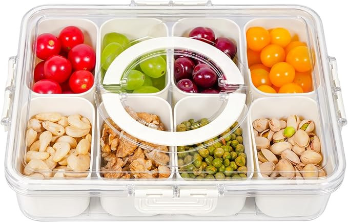 Divided Serving Tray with Lid and Handle, Snackle Box Charcuterie Container Portable for Snack Pl... | Amazon (US)