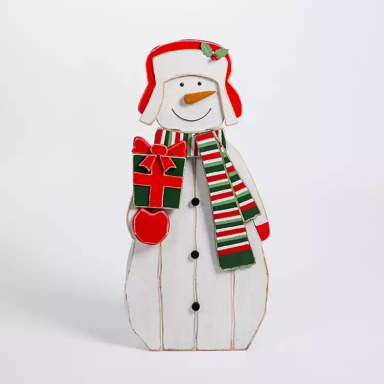 Snowman Holding Present Porch Figurine | Kirkland's Home