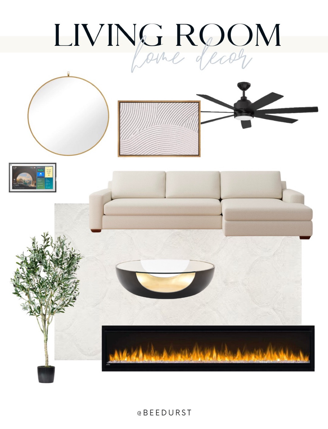 Living room home decor, living room couch, living room furniture, area rug, coffee table, faux tree, Wayfair home decor, electric fireplace

#LTKhome #LTKFind #LTKunder100