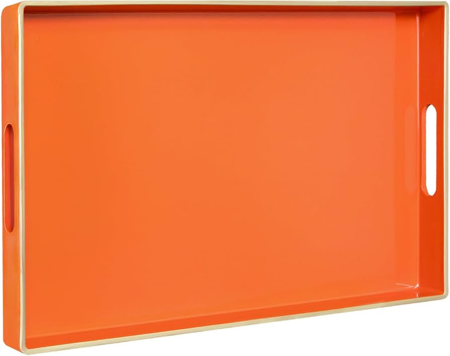 MAONAME Orange Serving Tray with Handles, Modern Decorative Trays for Coffee Table, Plastic Recta... | Amazon (US)