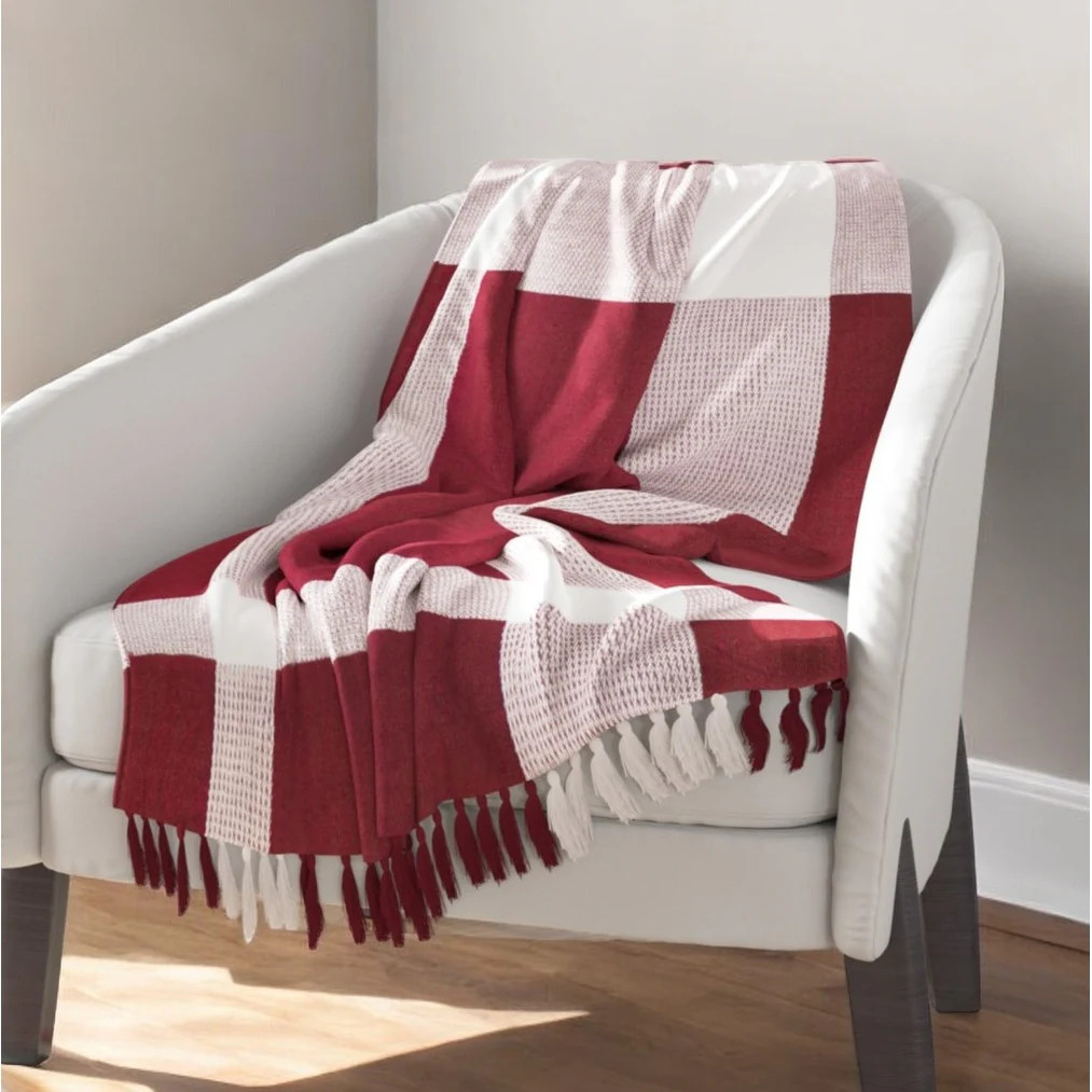50" X 60" Red Woven Cotton Checkered Throw Blanket with Fringe | Bed Bath & Beyond