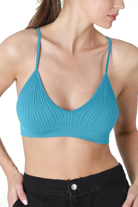 NIKIBIKI Women Seamless Ribbed V-Neck Bralette, Made in U.S.A, One Size | Amazon (US)