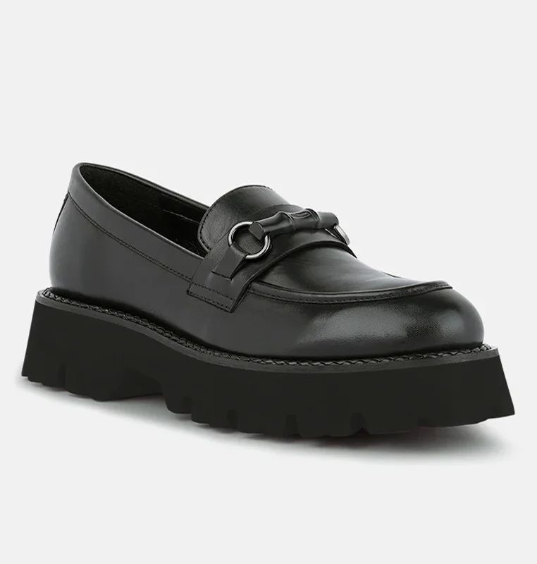 Rag & Co Cheviot Black Chunky Leather Loafers - Black - US 7 | Verishop