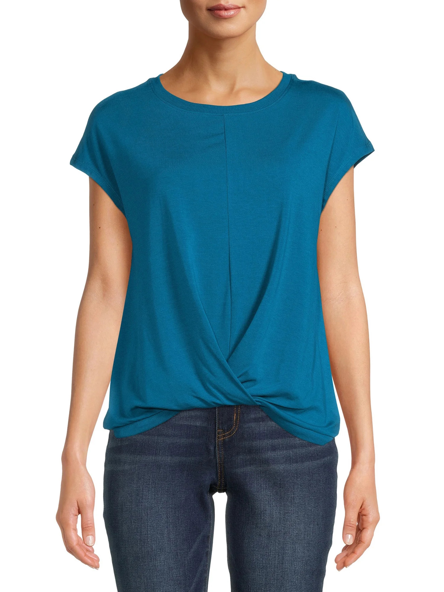 Time And Tru Women's Twist Front Top with Short Sleeves | Walmart (US)