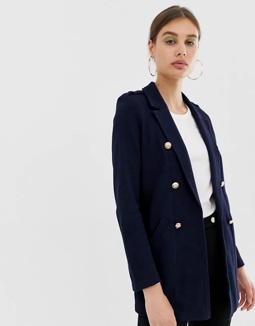 River Island jersey blazer with double breasted buttons in navy | ASOS US