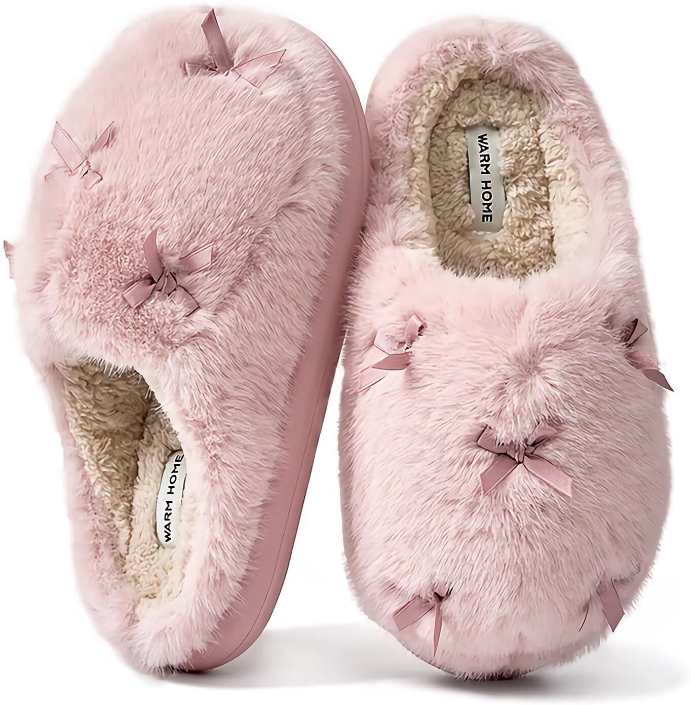ADAX Fuzzy Slippers for Women Cozy Plush House Shoes with Memory Foam,Winter Warm Faux Fur Lining & Bow Accent Slippers with Non Slip Outsole for Indoor Outdoor Use | Amazon (US)