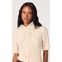 ASTR the Label | Organza Bow Short Sleeve Cardigan in Cream | Size L | ASTR The Label (US)