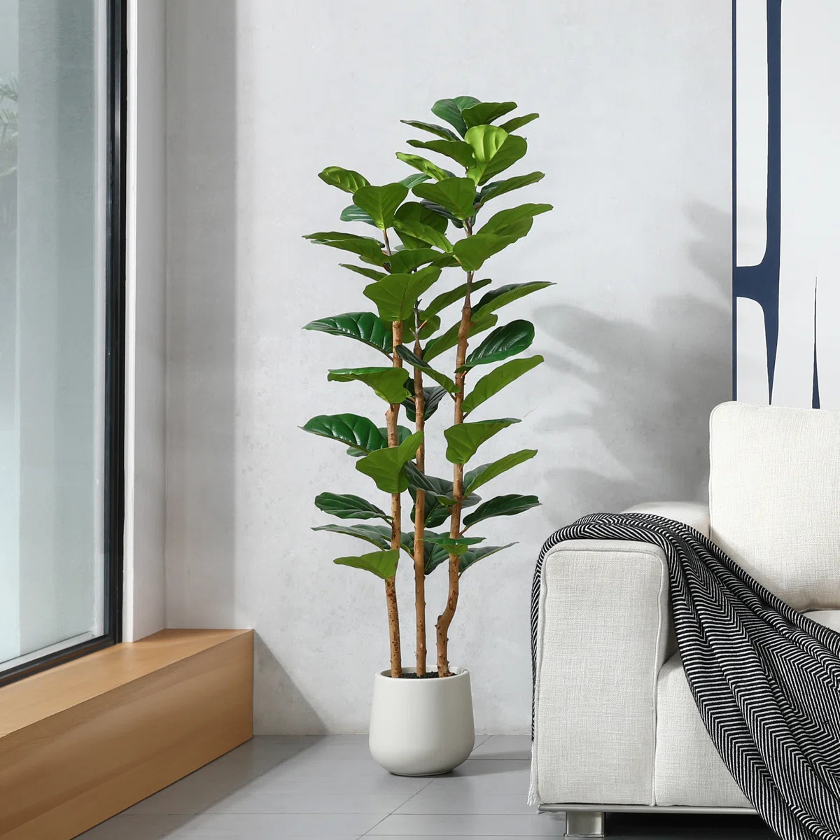 Adarna 60" Artificial Fiddle Leaf Fig Tree with Realistic Leaves and Natural Trunk, Potted Tree | Wayfair North America