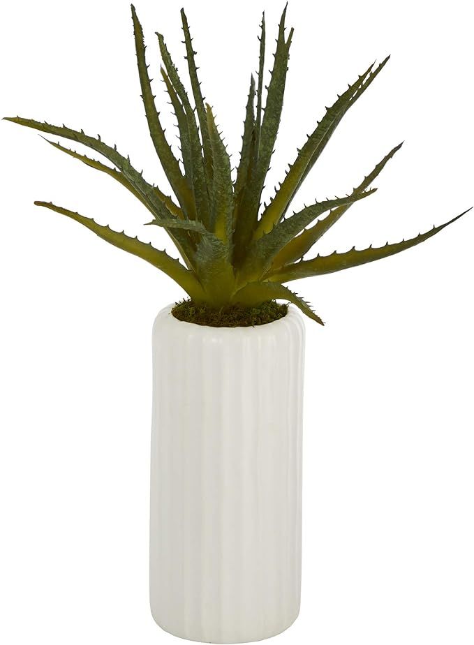 Nearly Natural 15in. Aloe Artificial Plant in White Planter, Green | Amazon (US)