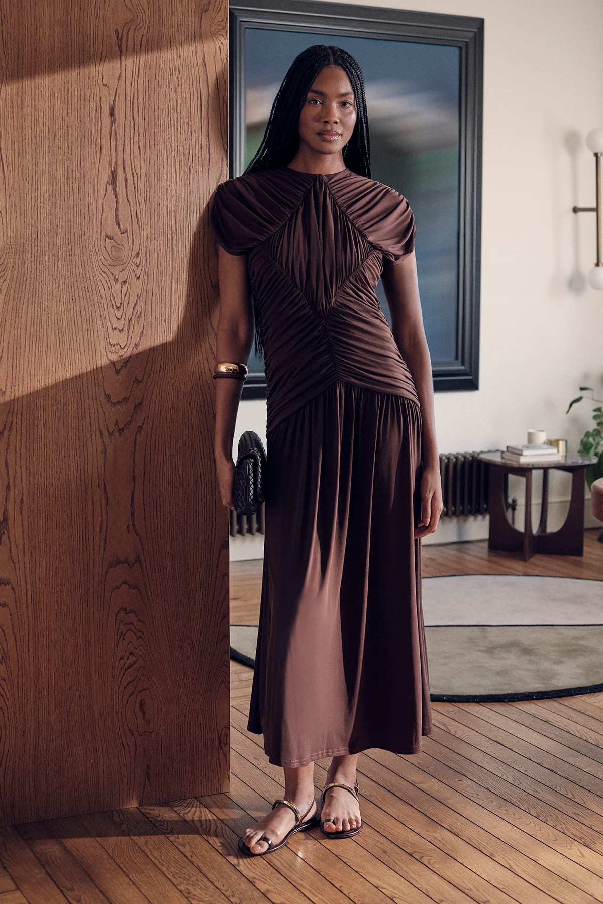 Petite Premium Ruched Jersey Maxi Dress | Karen Millen