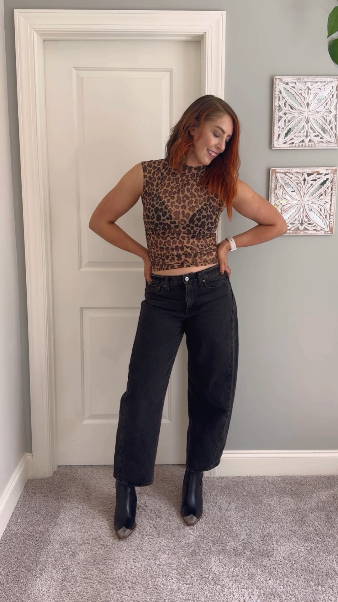Hot new Fall outfit alert 🚨 

Loving these black barrel jeans and just got this new mesh leopard poloma top from Abercrombie and I love it! Paired with these boots you’ve got the perfect fall fit.

#LTKStyleTip #LTKShoeCrush #LTKSaleAlert