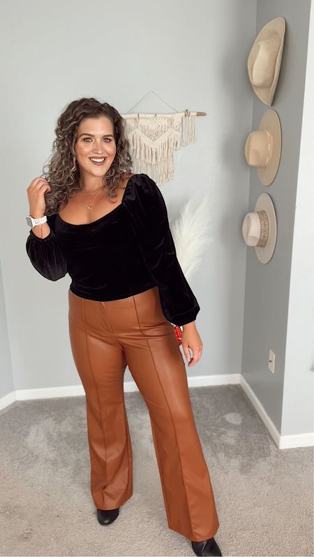 Midsize holiday party outfit inspo ✨
Velvet long sleeve blouse and flare brown leather pants 🤎
Top: Size L (need a size down)
Pants: Size 12
#midsizeoutfits #ootd #holidayoutfit #holidayparty #ootn #velvettop #longsleeve #leather #veganleather #leatherpants #boots #booties #blackboots #fallfashion #fallstyle #winterstyle #winterfashion #holidayfashion 

#LTKcurves #LTKSeasonal #LTKHoliday