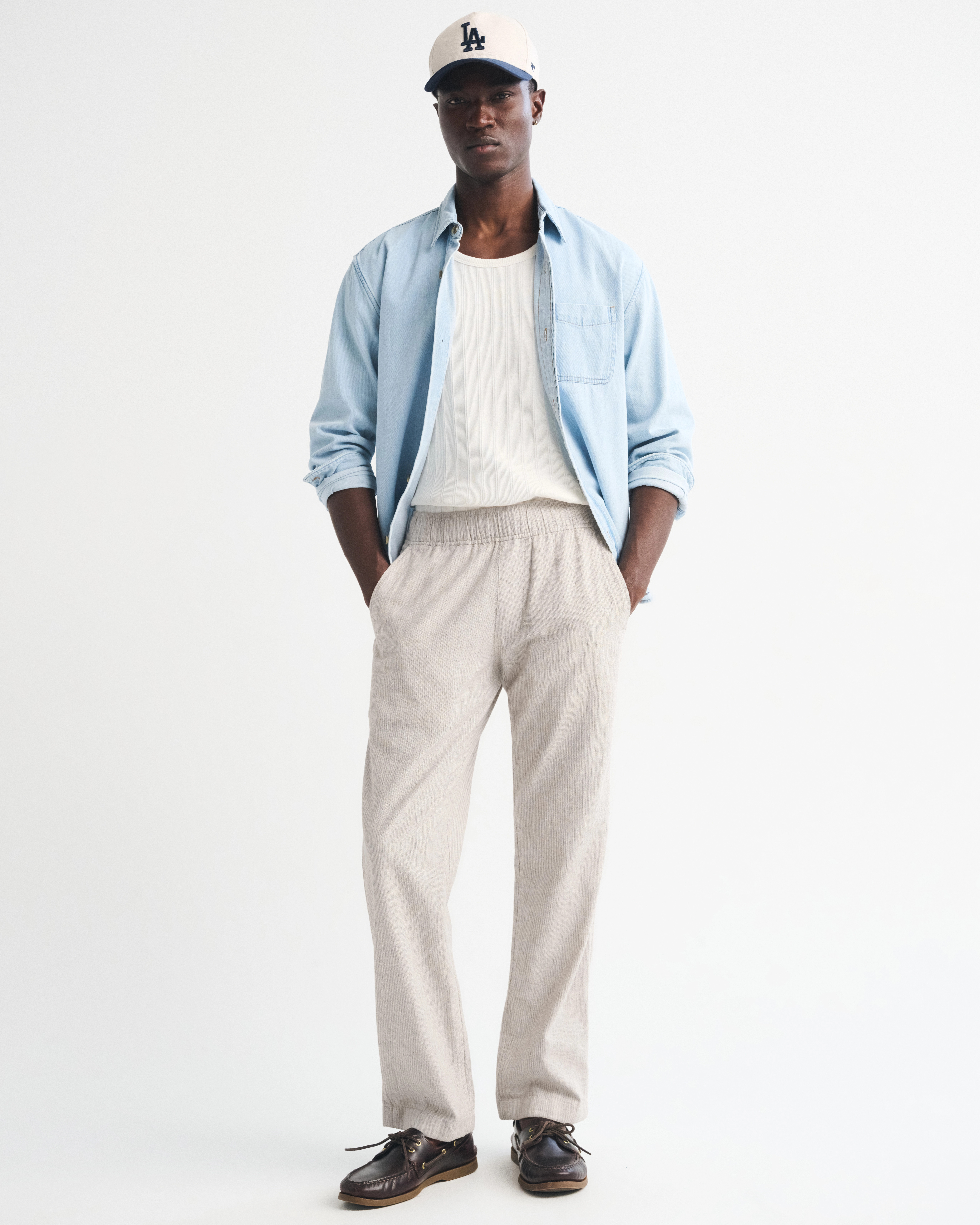 Linen-Blend Relaxed Straight Pull-On Pant | Abercrombie & Fitch (US)
