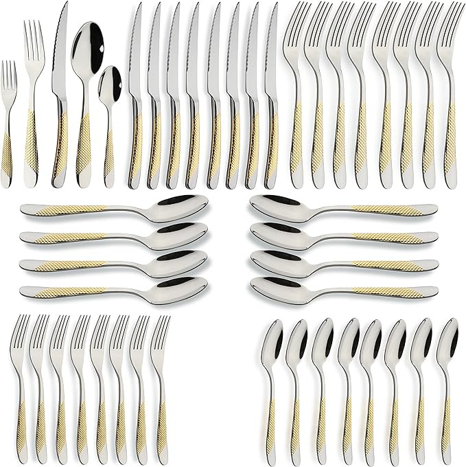 40-Piece Gold Silverware Set Stainless Steel Flatware Set Service for 8 Kitchen Cutlery Utensils ... | Amazon (US)