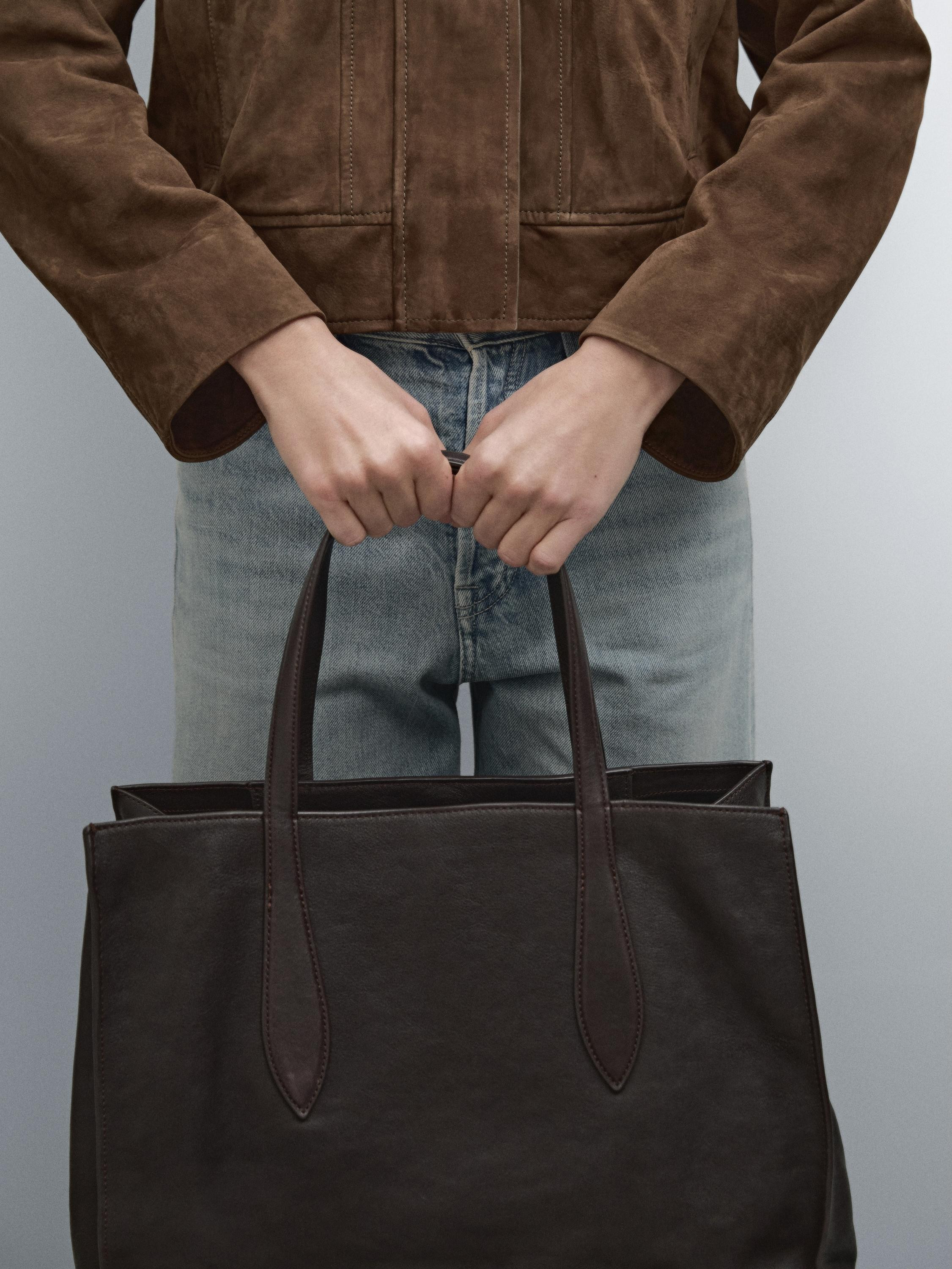 Maxi nappa leather MD ICON tote bag | Massimo Dutti UK