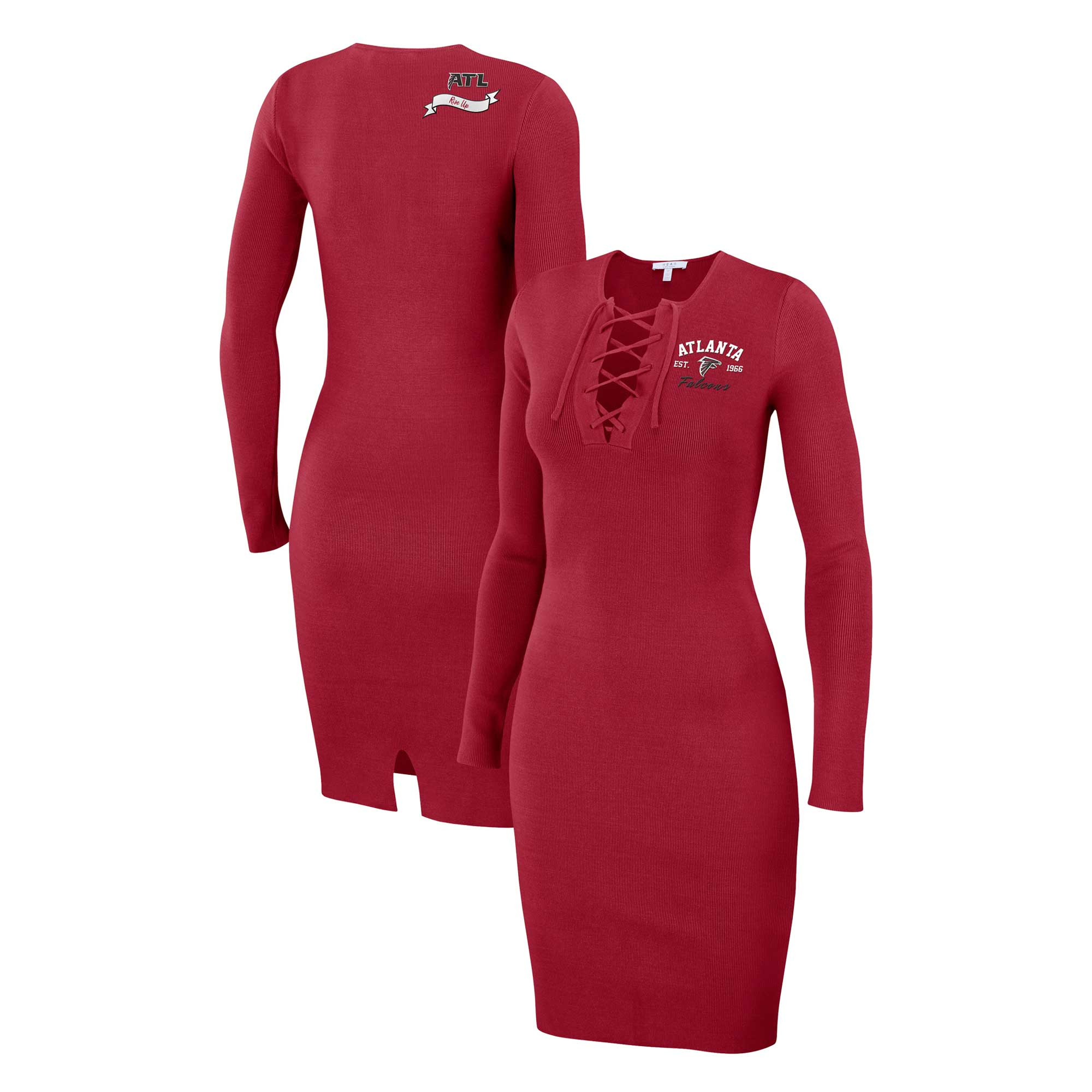Women's WEAR by Erin Andrews Red Atlanta Falcons Lace Up Long Sleeve Dress | Fanatics