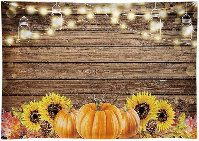 Funnytree 7x5ft Durable Fabric Autumn Thanksgiving Theme Party Backdrop No Wrinkles Rustic Wooden... | Amazon (US)