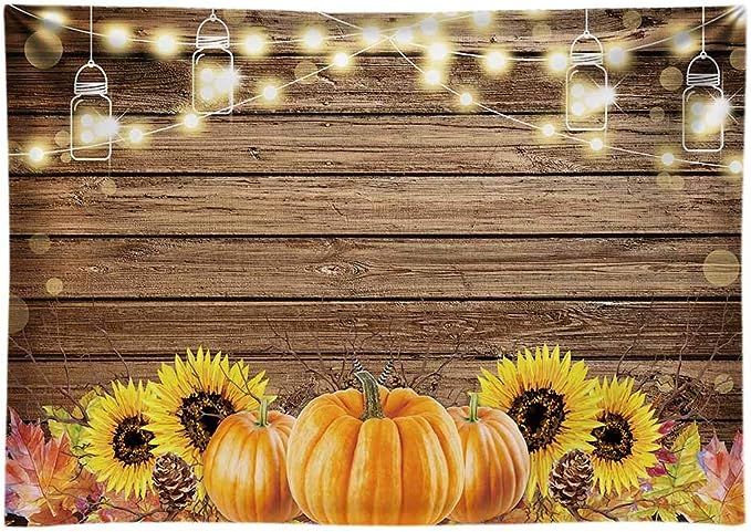 Funnytree 7x5ft Durable Fabric Autumn Thanksgiving Theme Party Backdrop No Wrinkles Rustic Wooden... | Amazon (US)