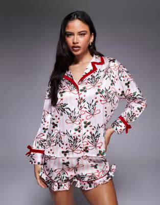 River Island mistletoe pattern pyjama set in white | ASOS (Global)