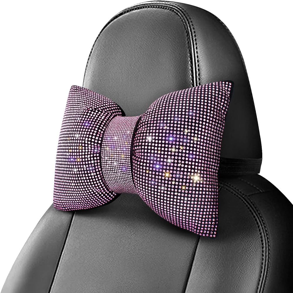 Rhinestone Car Headrest Neck Pillow for Driving with Bling Bling Crystal Bows Pillow Car Accessor... | Amazon (US)