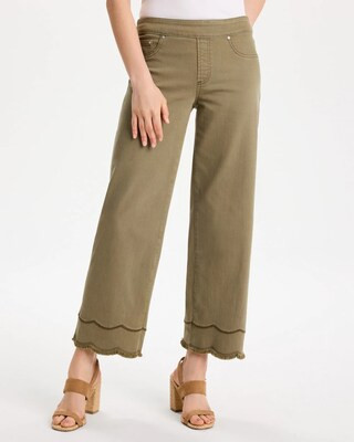 Women's Petite Scallop Pull-On Wide-Leg Crop Jeans in Lichen | Chico's | Chico's
