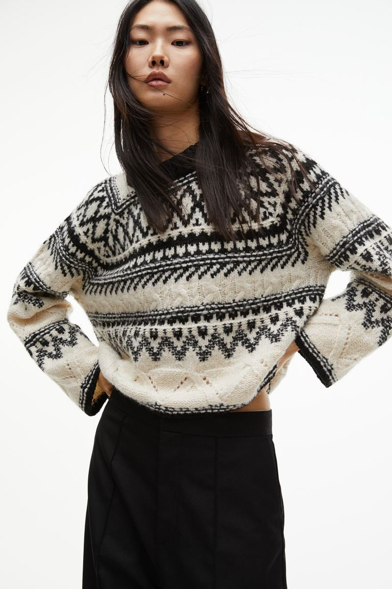Jacquard-knit Sweater - Cream/black - Ladies | H&M US | H&M (US + CA)