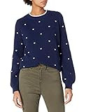 Lucky Brand Women's Embroidered Heart Crew Neck Sweater, American Navy, Small | Amazon (US)