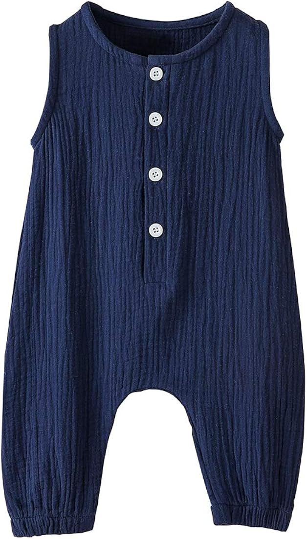 Arleysh Newborn Baby Boys Girls Romper Jumpsuit Cotton Linen Sleeveless Ruffled Bodysuit Infant S... | Amazon (US)