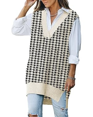 Kisscynest Women's Oversized V Neck Knitted Sweater Vest Casual Loose Sleeveless Sweater Pullover | Amazon (US)