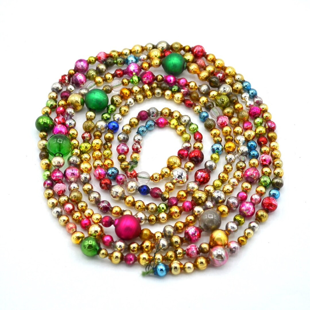 Vintage Mercury Glass Christmas Garland Multicolored Beads - Etsy | Etsy (US)