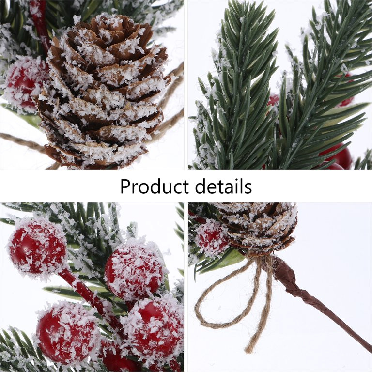 5pcs DIY Christmas Frosted Pine Branches Red Berries and Floral Pick Decor - Walmart.com | Walmart (US)