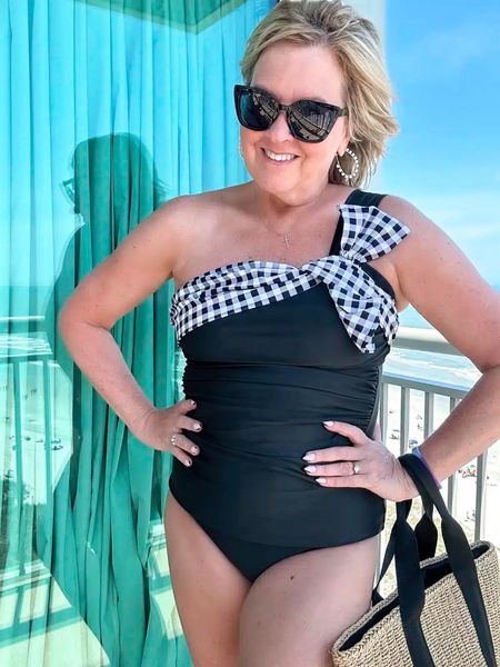 My black and white gingham bow swimsuit is an Amazon find! Love it for vacation! My tote bag is also from Amazon. 

#LTKtravel #LTKstyletip #LTKswim
