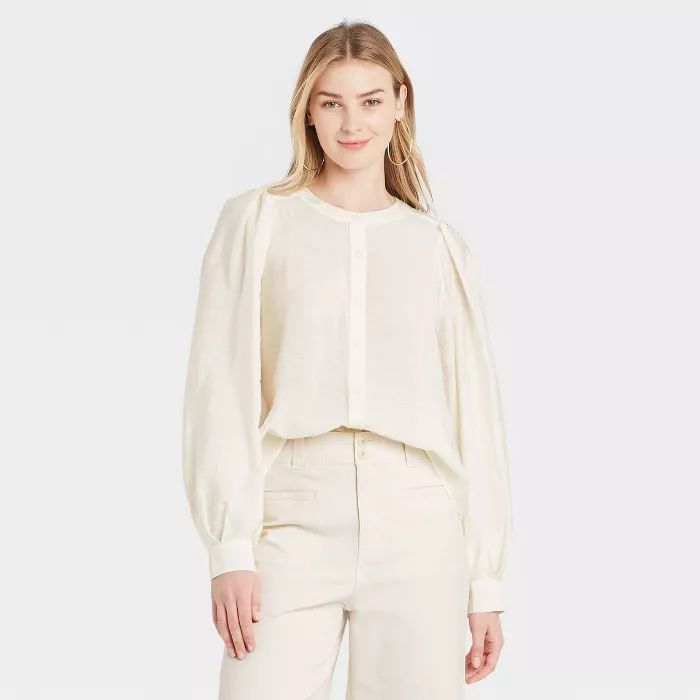 Women's Balloon Long Sleeve Button-Down Femme Top - A New Day™ | Target