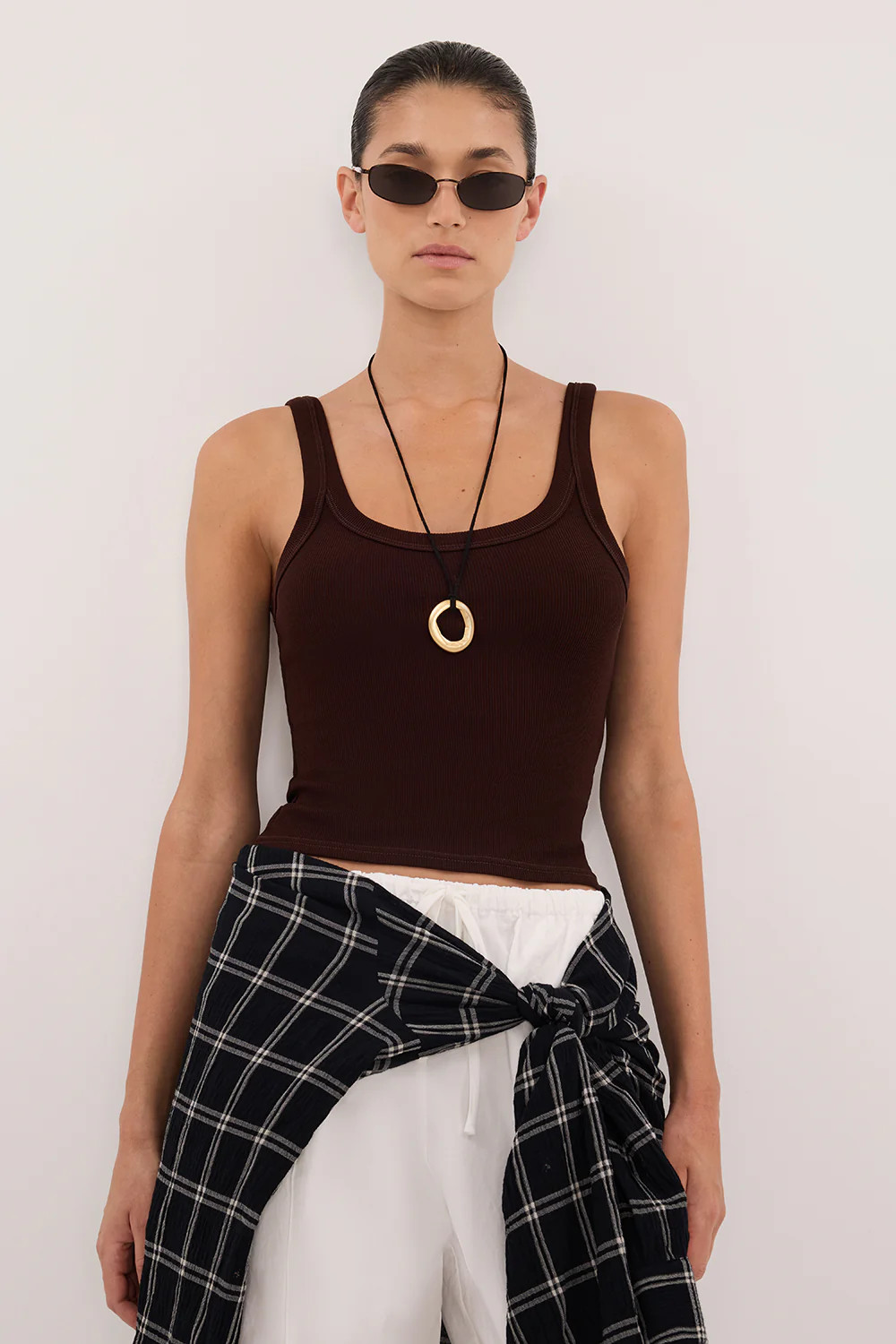 PHOEBE BURNT CHOC SCOOP NECK TANK TOP | DISSH
