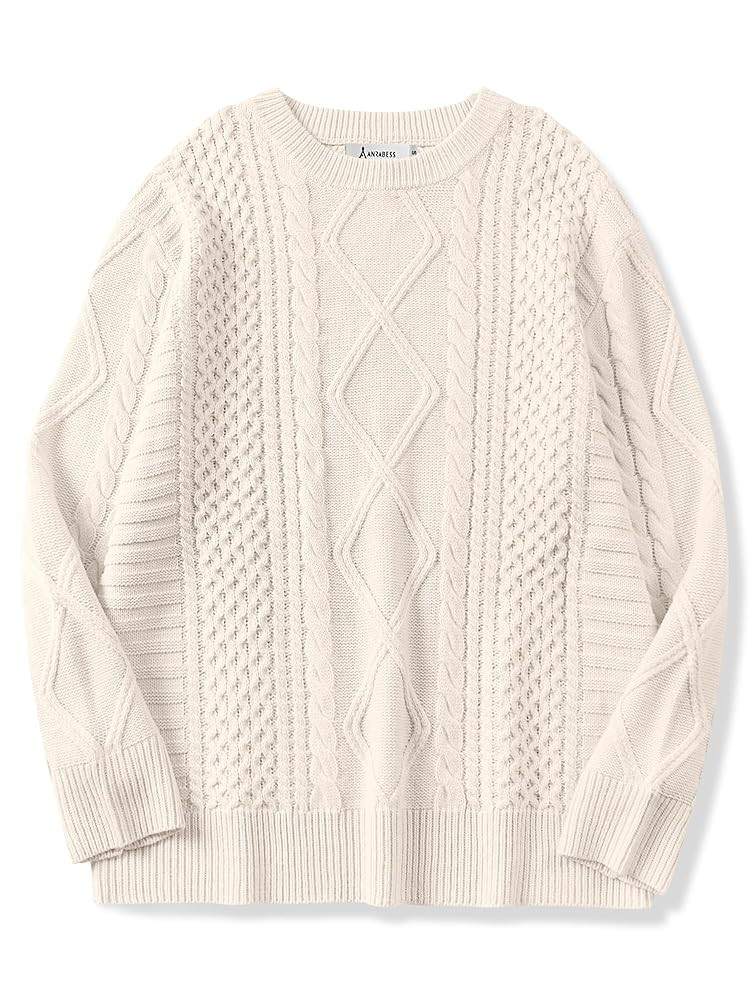 ANRABESS Sweaters for Women Oversized Crewneck Long Sleeve Casual Loose Cable Knit Pullover Tops ... | Amazon (US)