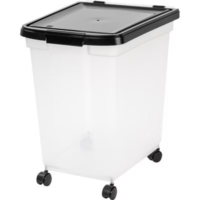 IRIS USA 50 Lbs / 65 Qt WeatherPro Airtight Pet Food Storage Container with Removable Casters, Clear/Black | Target