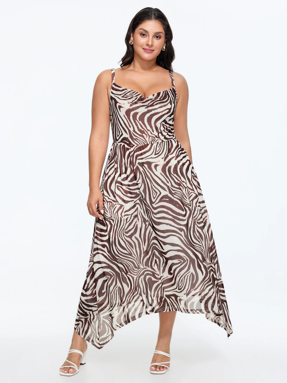 Stretchy Zebra Print Asymmetrical Hem Midi Dress | Bloomchic