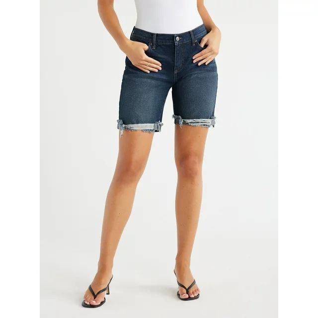 Sofia Jeans Women's Gabriella Bermuda Mid Rise Destructed Cuff Shorts, 8" Inseam, Sizes 00-22 - W... | Walmart (US)