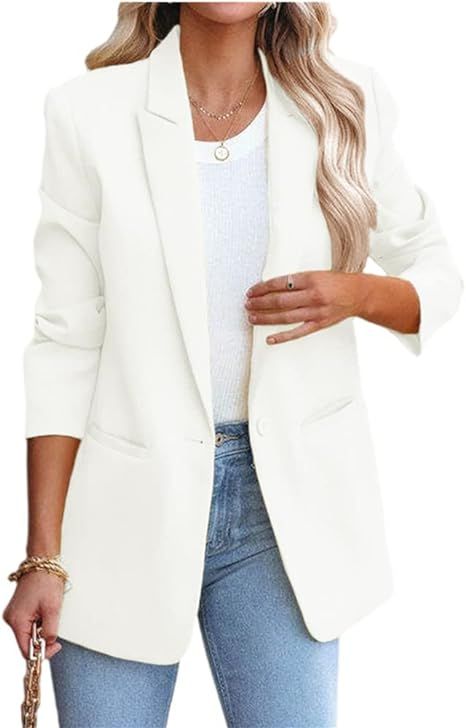 Hdieso Women's Solid Color Casual Long Sleeve Lapel Button Blazer Jacket | Amazon (US)