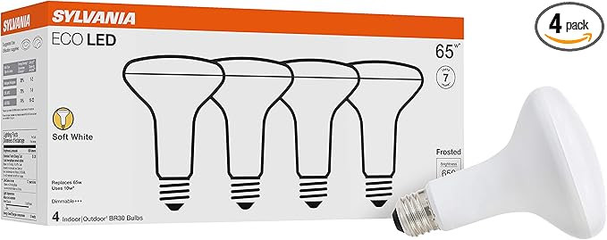 Sylvania ECO LED BR30 Light Bulb, 65W = 10W, Dimmable, Frosted Finish, 650 Lumens, 2700K, Soft Wh... | Amazon (US)