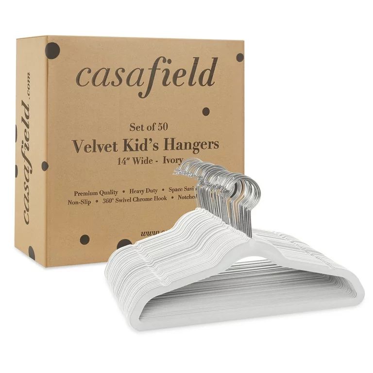 Casafield 50 Velvet Kid's Hangers for Children's Clothes, 14" - Ivory | Walmart (US)