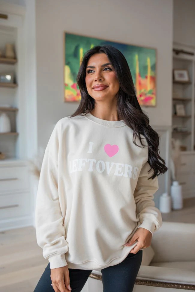 I Heart Leftovers Cream Oversized Graphic Sweatshirt | Pink Lily